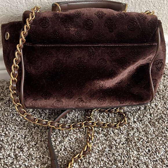 Guess Brown Velvet Shoulder Bag - Picture 2 of 7